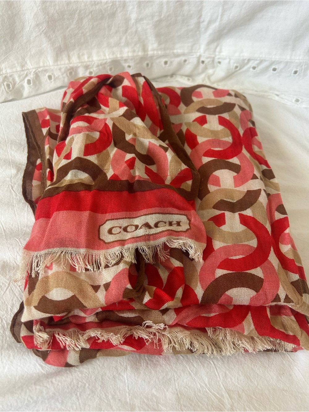 Coach Red, Pink & Brown Logo Link Scarf